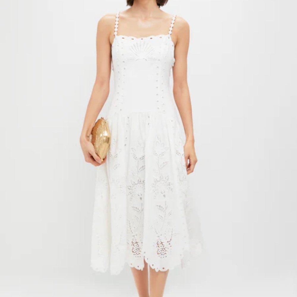 NWT FARM Rio White Eyelet Richelieu Midi Dress